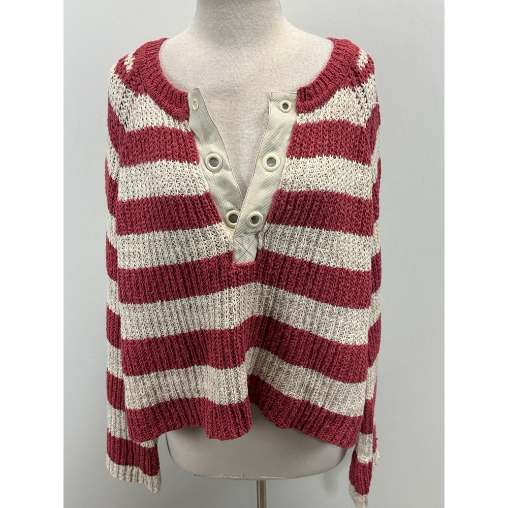 NEW! Pilcro Anthropologie Bell Sleeve Henley Sweater Women's XL Striped Coastal